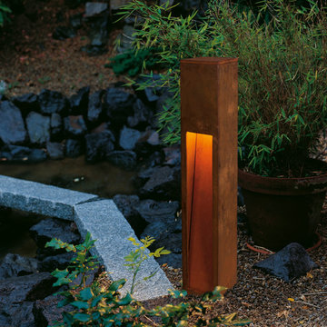 Rusty Slot 80 Outdoor Bollard, Rusted Iron Finish