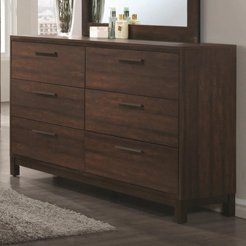 Wooden Dresser With Six Drawers And Metal Bar Handles, Dark Brown