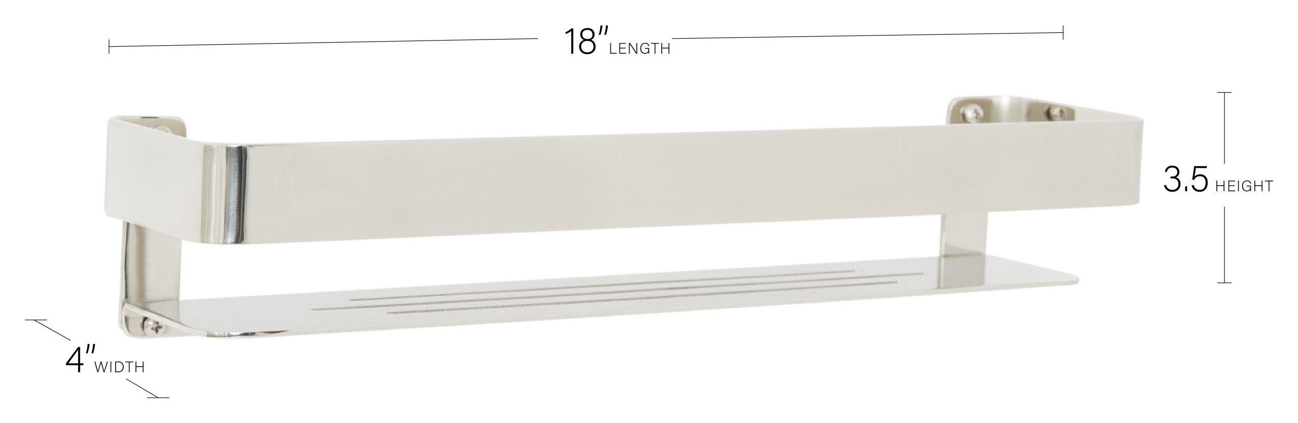 Rectangular Shower Shelf With Rail, Polished