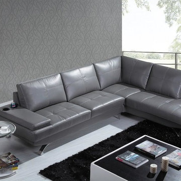 Black Leather Sectional Sofa with Cup Holders