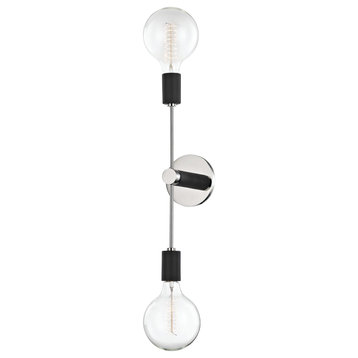 Astrid 2-Light Wall Sconce, Black Accents, Finish: Polished Nickel