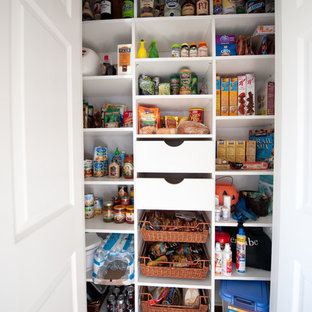 Traditional kitchen pantry ideas - Kitchen pantry - traditional kitchen pantry idea in Atlanta with open cabinets and white cabinets