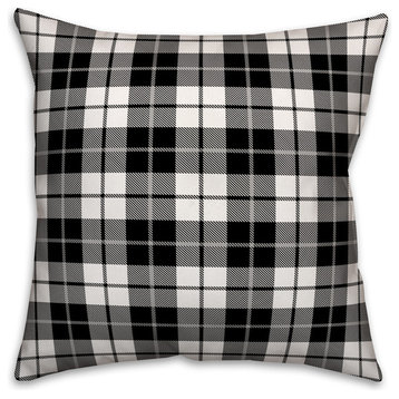 Black & White Tartan Plaid 18x18 Throw Pillow