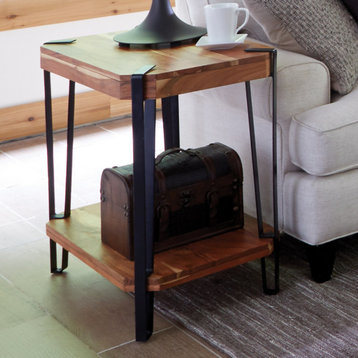 Ryegate Natural Solid Wood, Metal End Table, Natural