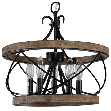 5-Light Rustic Distressed Wood Caged Chandelier Farmhouse Pendant Light, Distressed, 19.7"