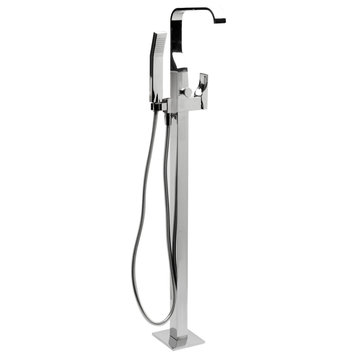 Single Lever Floor Mounted Tub Filler Mixer With Hand Held Shower Head, Polished