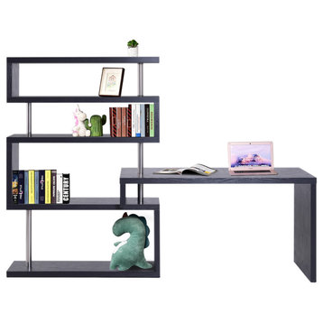 Home Office Desk with Shelves - Black