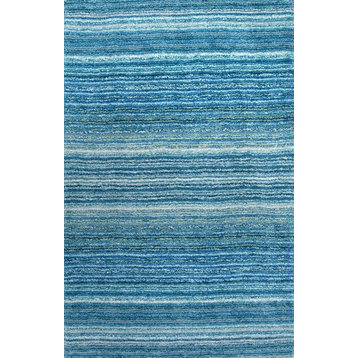 Hand-Tufted Striped Shaggy Plush Shag Rug, Sky Blue, 4'x6'