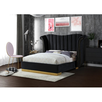 Flora Velvet Bed, Black, King