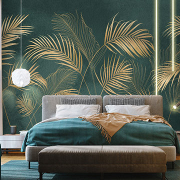 Golden-green palm leaves wall mural