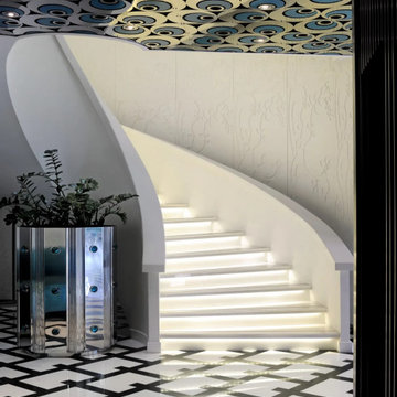 Black White Marble Staircase Patterned Floor