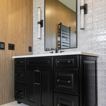 Modern Luxury Master Bathroom with Black Solid Surface Tub