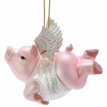 Kurt Adler Noble Gems Glass Ornament, Flying Pig with Wings