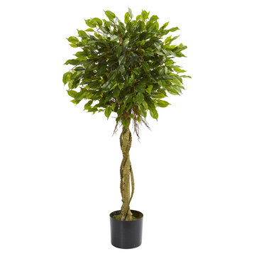 4' Ficus Artificial Topiary Tree, UV Resistant, Indoor/Outdoor