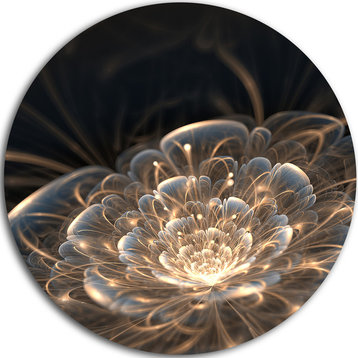 Fractal Flower With Golden Rays, Floral Disc Metal Wall Art, 36"