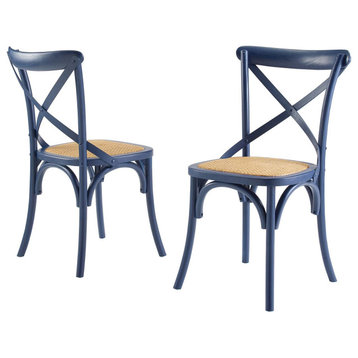 Side Dining Chair, Set of 2, Wood, Dark Blue, Modern, Cafe Bistro Restaurant
