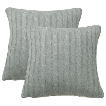 Cable Knit 2 Piece Throw Pillow Shell Set, Ghost Gray, 2 Piece, 20"x20"