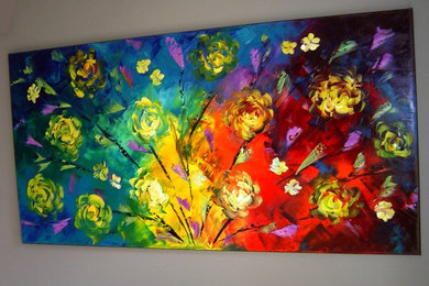 Original Modern Oil Painting on Canvas 48x24 Large Bright Flowers Fine Art