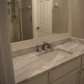 Traditional white Marble bath with Shadow Storm Granite!