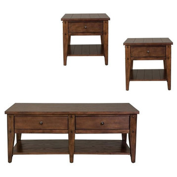 3 Piece Coffee Table and Set of 2 End Table in Oak