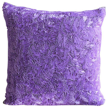 Textured Ribbon Purple Art Silk 16"x16" Decorative Pillow Covers, Purple Sea
