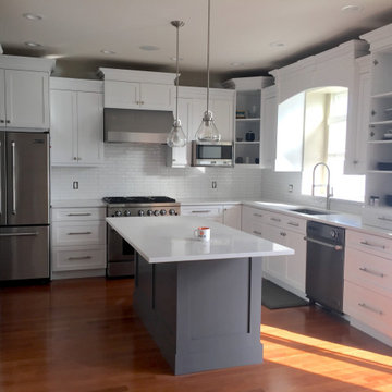 Kitchen Cabinet Refinishing - White with Gray Island