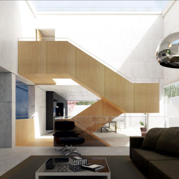The Terraced House Reimagined - Living Room - Concrete - Timber - Floating Stair
