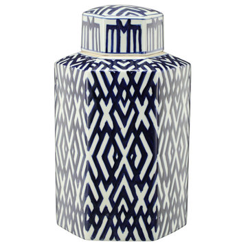 Carlyle Decorative Jar or Canister, Blue and White, 9.5"