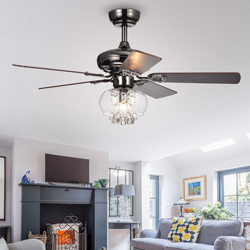 Aequor 1-Light Glass and Crystal 5-Blade 42-Inch Pear Black Ceiling Fan