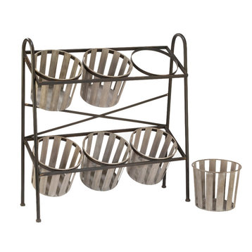 Bushel Basket 2-Tier Iron Display with 6 Buckets
