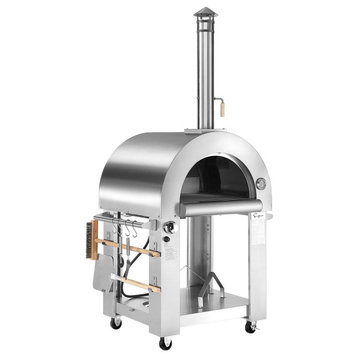 Wood or Gas Burning Outdoor Pizza Oven With Accessories, Stainless Steel