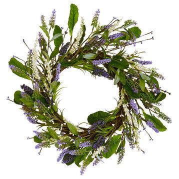 20" Lavendar Wreath With Leaves on Twig Base