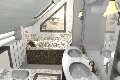 ванная с джакузи на мансардном этаже в доме из бруса