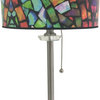 28" Crystal Lamp With Mosaic Stained Glass Shade, Brushed Nickel, Set of 2