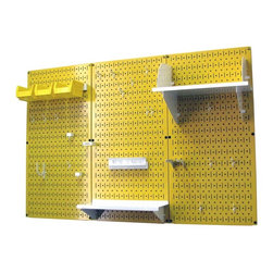 Yellow Pegboard with White Peg-Board Accessories by Wall Control Storage Systems - Garage And Tool Storage