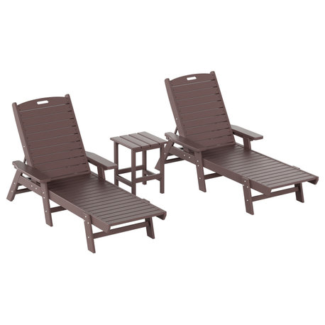 WestinTrends 3PC Outdoor Adirondack Reclining Chaise Lounge, Side Table Set, Dark Brown