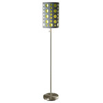 ORE International - 66"H Modern Retro Floor Lamp, Gray/Green - Brighten up any room with this contemporary and stylish floor lamp. With it’s Polka Dot design will create a statement piece that will add instant style to your home decor. With the versatile design of the double lamp shade can easily detach the green-colored inner layer shade to change the feel and the mood of the lamp and the room. Floor Lamp is built with sturdy reinforcement in mind than can accentuate the lamp on any type of living space. The Inner Green Shade is made of Cotton/Linen Blend, while the Outer Shade is made of Slate Gray paperboard material.