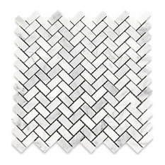 12"x12" Carrara White Herringbone Mosaic Tile Honed, Chip Size: 5/8"x1.25"