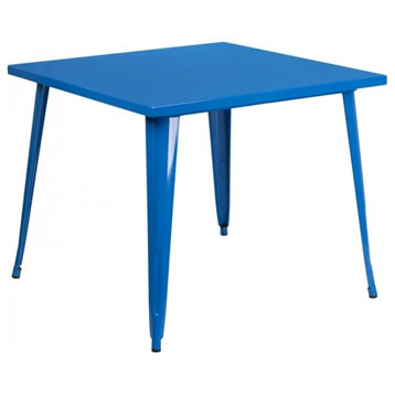 35.5" Square Blue Metal Indoor Outdoor Table