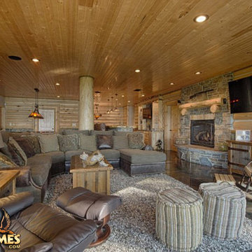 Large rec room bar log home Lakehouse 4166AL by Golden Eagle