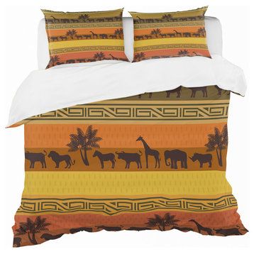 African Wildlife With Pattern Tropical Duvet Cover Set, Queen
