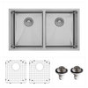 Karran 32" Undermount Double Equal Bowl Stainless Steel Kitchen Sink Kit
