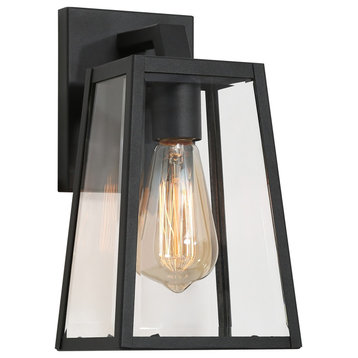 LNC 11"H Modern 1-Light Black Outdoor Wall Sconce With Glass