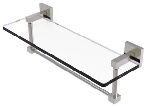 Montero Collection 16" Glass Vanity Shelf, Integrated Towel Bar, Satin Nickel