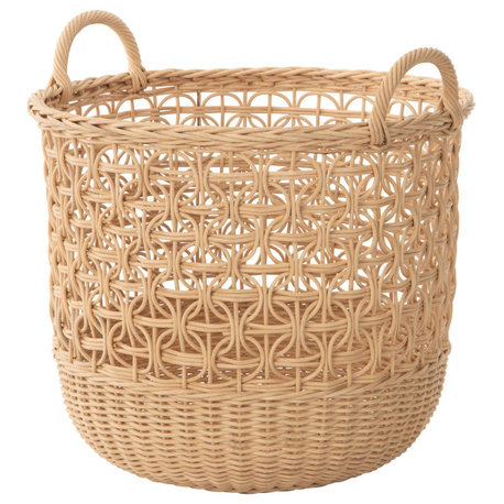 Wave Natural Rattan Storage Basket WithHandles, Large