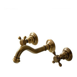 Venice Classico Antique Brass Widespread Wall Mount Faucet - Bathroom Sink Faucets