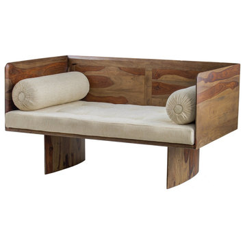 Benzara BM285245 Two Seater Sofa Bench, Modern Rustic Wood Frame, Brown