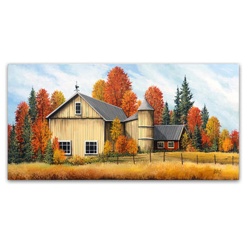 Debbi Wetzel 'Yellow Barn Fall' Canvas Art, 10" x 19"