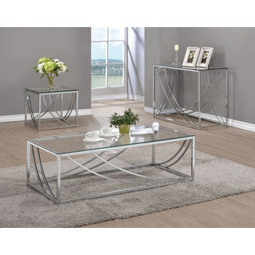 Coaster Contemporary Rectangular Glass Top Sofa Table in Chrome