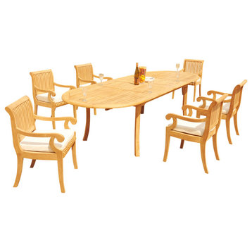 7-Piece Outdoor Teak Dining Set: 117" Extension Oval Table, 6 Giva Arm Chairs